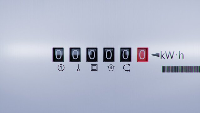 Close-up view of electrometer measuring electricity consumption. Animation with kWh counter. Electric meter display changing numbers. Concept of rising costs of electric power. Home power supply.