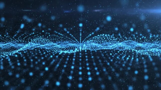 Blue glowing plexus network with connecting dots and lines moving in a wave pattern