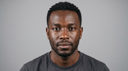 Obraz premium Close up portrait of a young Black man with short curly hair and a beard looking directly at the camera
