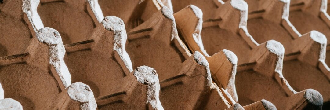 Cardboard egg carton tray texture as a concept for sustainable packaging and recycling. Industrial recycled paper material pattern for environmentally friendly product protection design.