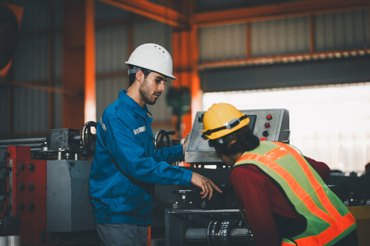 Professional engineering, worker, Man Quality, maintenance, check in factory, warehouse Workshop for factory operators, engineering women control. industry engineer team worker operate control...