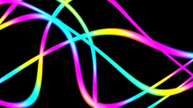Colorful light patterns twist and turn on a dark background. The movement creates an engaging visual effect that captures attention and adds energy