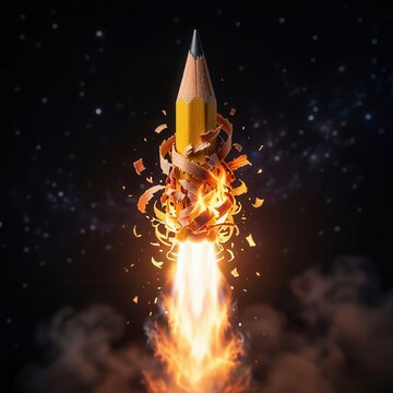 Rocket Launch Night Liftoff with Fiery Exhaust and Smoke Against Dark Sky