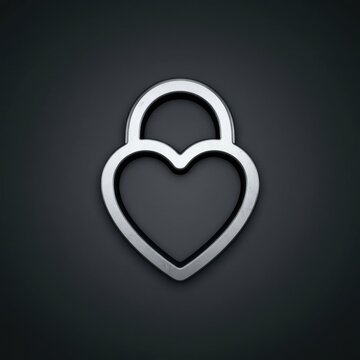 Heart Shaped Metal Padlock on Dark Background Minimalist Love Symbol