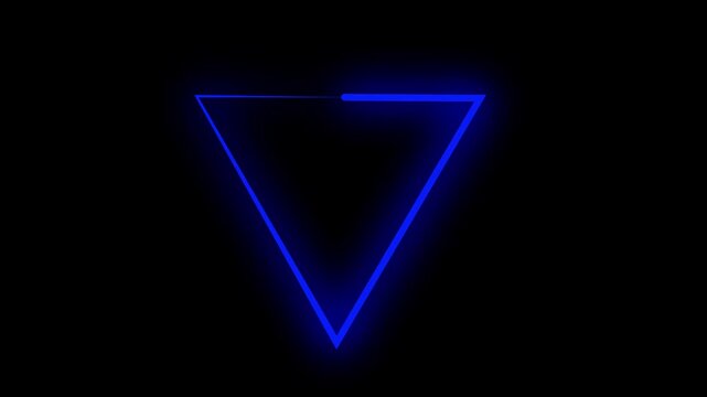 Neon blue triangle with glowing effect on transparent background  geometric shape