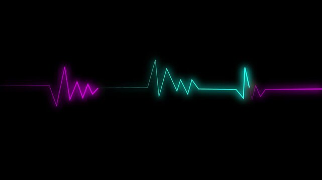 Neon colored heart rate monitor line graph on transparent background  medical technology concept