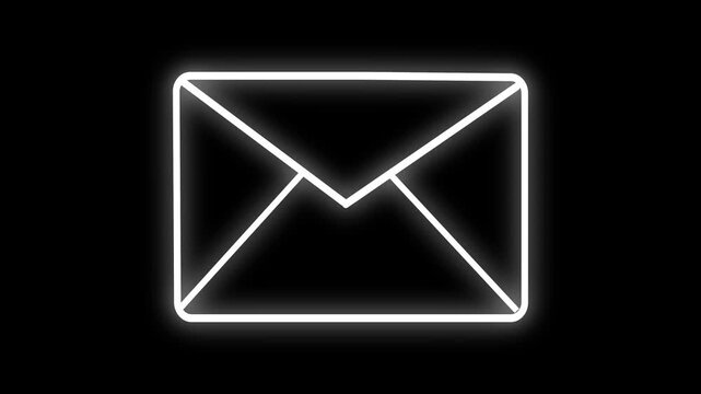 Neonlit white envelope icon on transparent background  symbol for email or messaging