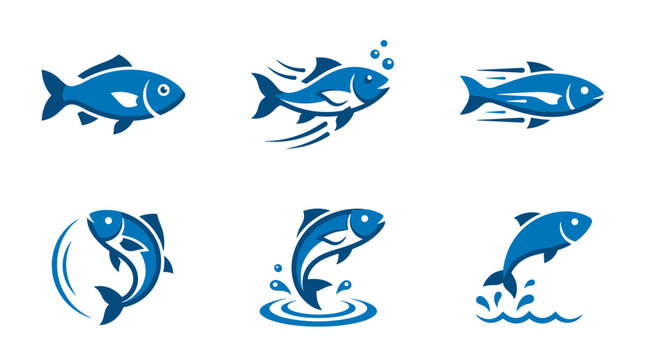 Blue Fish Icon Set.