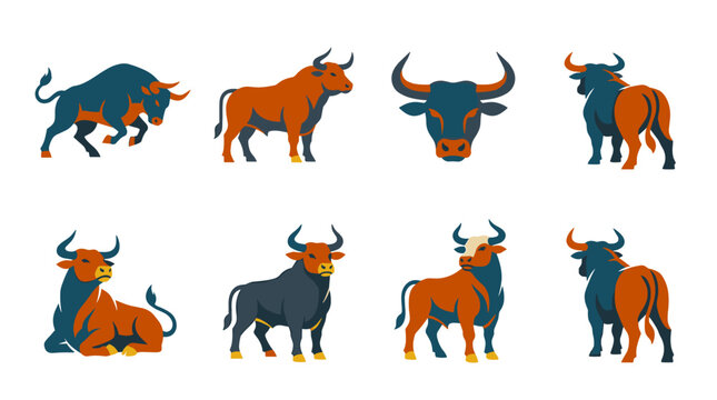 Bull Icons Multiple Views.