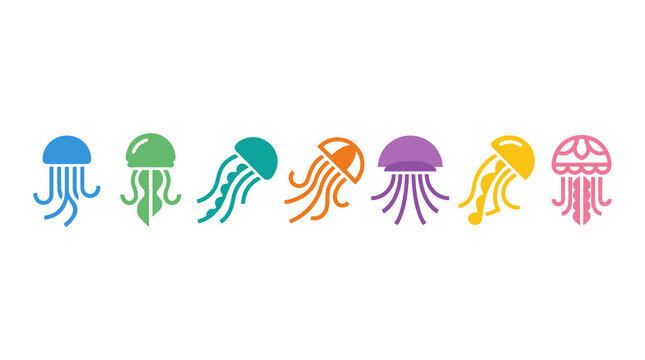 Colorful jellyfish icons set.
