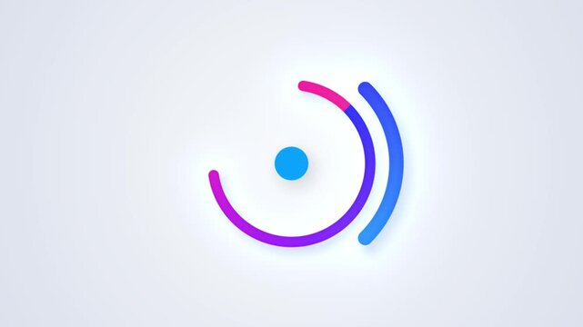 Minimalist circular loading progress bar with neon blue and purple gradients rotating on white background