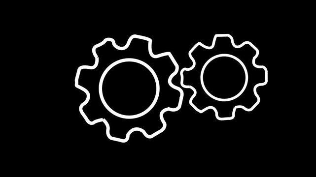 White line gear icons on transparent background  mechanical symbols