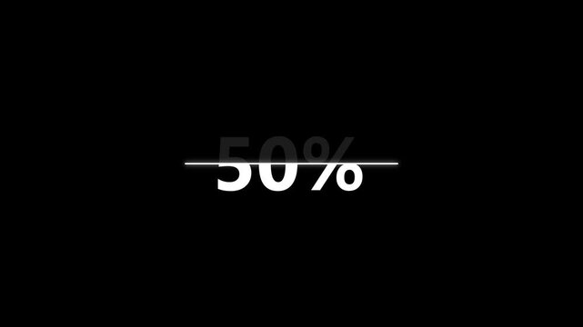 Luminous White 0.100% Symbol progress bar with percentage indicator on black background loading. one percent. animation