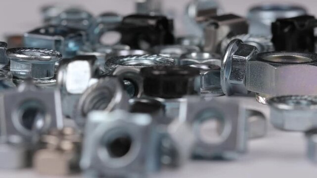 Metal mounting screws close-up. Macro image.