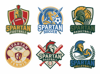 Naklejka premium Set of spartan sports team logos with various equipment