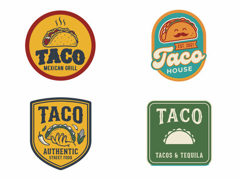 Set of vintage taco logo templates for mexican restaurant or food truck