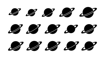 Saturns with Rings in a Grid Pattern, Black and White Illustration Featuring Saturn, Planet, Space with Astronomy and Cosmos © Firoz