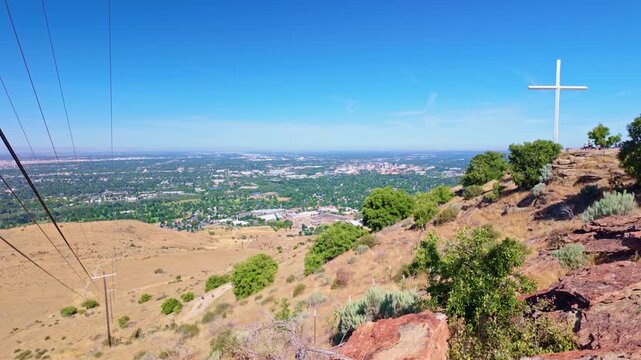 Scenic aerial view of downtown Boise skyline seen from the Table Rock sandstone bluff in Idaho