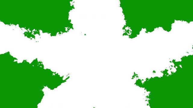 Premium white watercolor ink drops transition on green background, white luma effect ink drops stream splatter stain leak spread flow scatter over screen ink transition, 4k loopable overlay