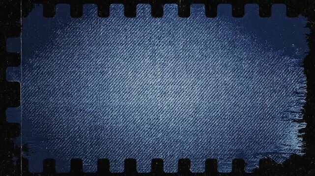 Distressed navy blue denim fabric texture with urban grunge border and vintage film effects