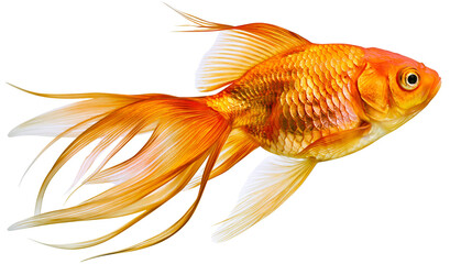 Fototapeta premium Elegant orange fantail goldfish with flowing fins, isolated on transparent background