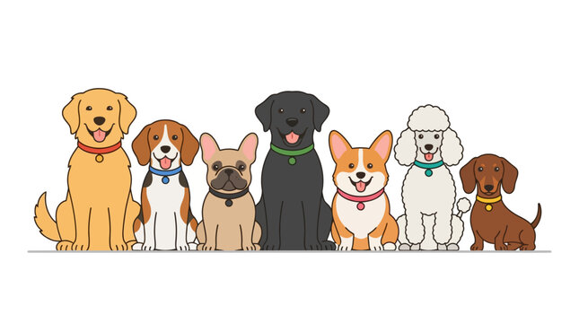 Group of dogs standing together outside.