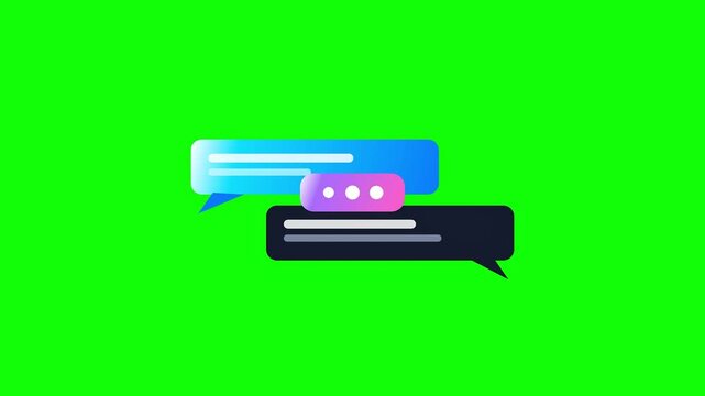 A digital illustration of chat bubbles floating above a computer on a green screen