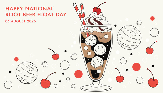 Delicious root beer float with cherry and ice cream scoops