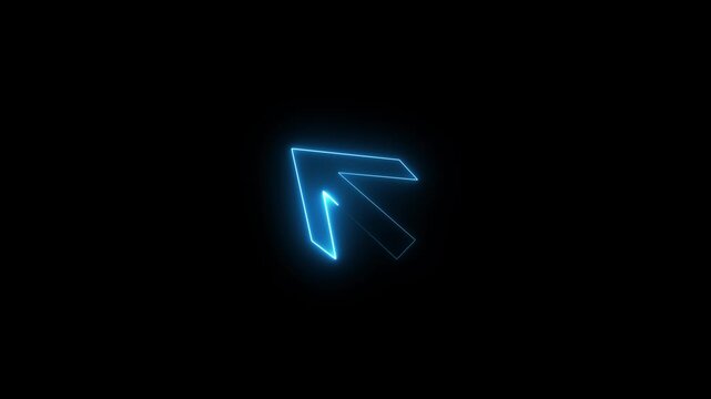 Neon glowing Blue color up left arrow direction icon animation logotype, 4k video.