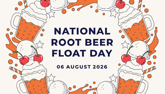 Decorative illustration celebrating national root beer float day in august