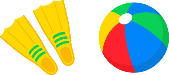 Swimming flippers and a colorful beach ball © Wemen