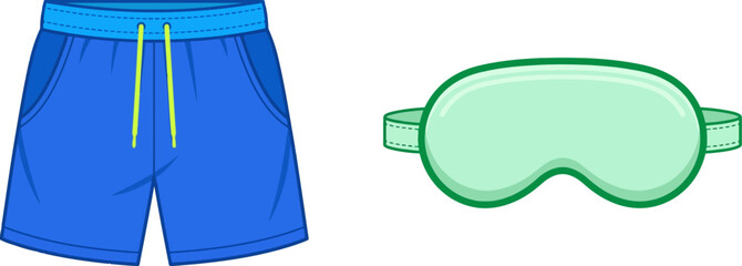 Blue swimming trunks and green sleep mask © Wemen