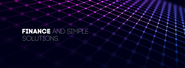 Neon grid background with glowing purple and blue perspective lines. Futuristic tech abstract digital wireframe floor retro arcade game hud. Style with depth effect cyberpunk vaporwave synthwave bg. © RDVector