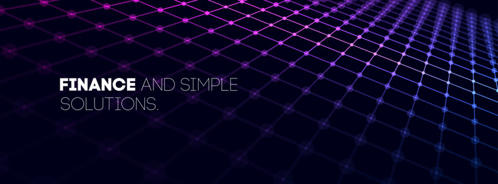 Neon grid background with glowing purple and blue perspective lines. Futuristic tech abstract digital wireframe floor retro arcade game hud. Style with depth effect cyberpunk vaporwave synthwave bg.
