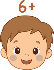 Obraz premium 6+ Age Rating Icon with Child Silhouette – Suitable for Ages Six and Up, Parental Guidance Symbol, Flat Vector Badge
