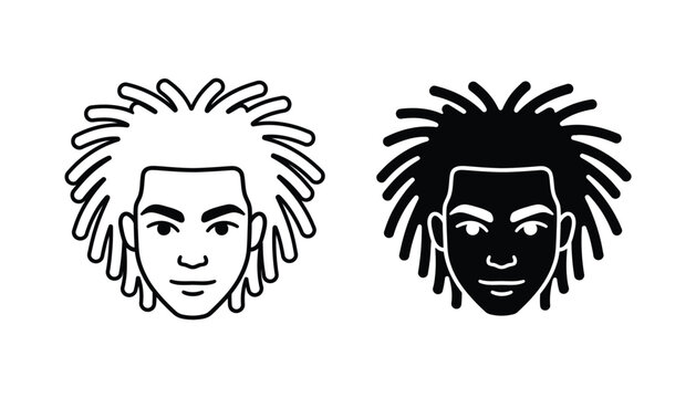 Portrait of young man with dreadlocks in outline and solid black silhouette vector style for character design and avatar elements