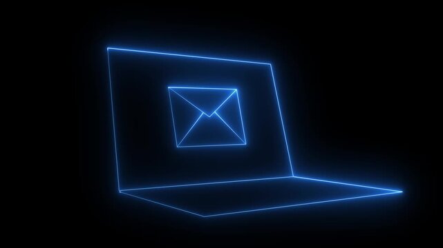 Neon Message Icon Animation on Black Background, Email Notification and Communication Concept