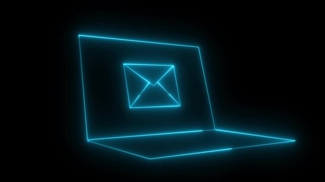 Neon Message Icon Animation on Black Background, Email Notification and Communication Concept