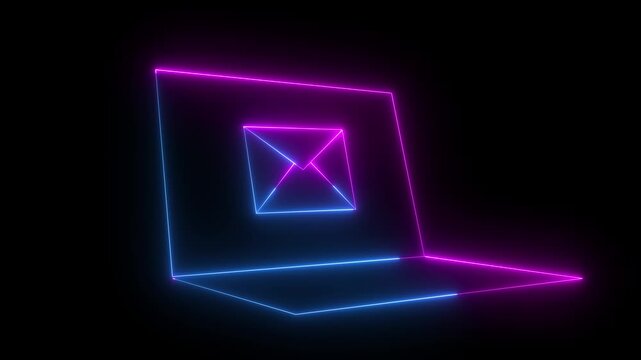 Neon Message Icon Animation on Black Background, Email Notification and Communication Concept