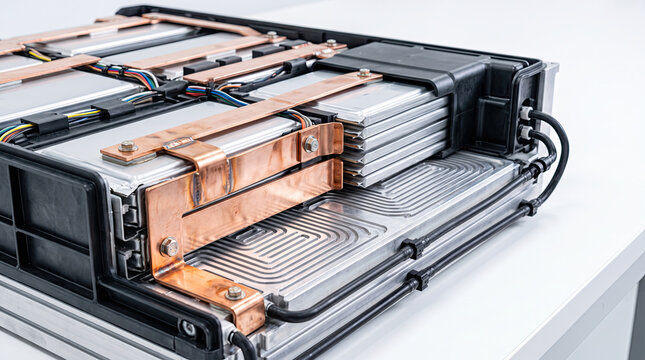 High Voltage Lithium Ion Battery Module with Copper Busbars and Liquid Cooling System