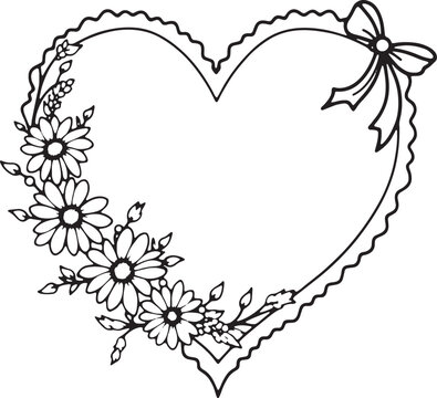 Heart shape frame with daisies and a bow for wedding or greeting card Vector