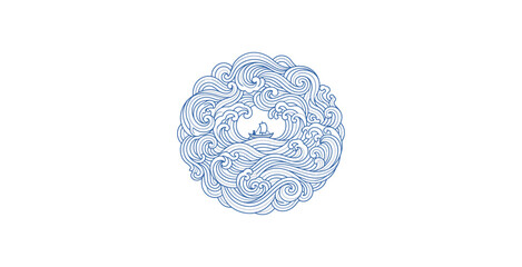 Sailboat in Swirling Waves Line Art Illustration © Melatunz