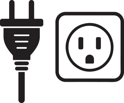 Black electric power plug and wall outlet icon on white background Vector