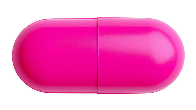 Bright pink capsule pill, isolated on transparent background