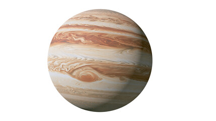 Swirling banded gas giant planet Jupiter with Great Red Spot, isolated on transparent background © Claudia