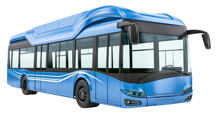 Modern blue city bus with sleek design, isolated on transparent background © Claudia