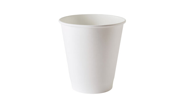 Plain white paper cup empty and clean, isolated on transparent background