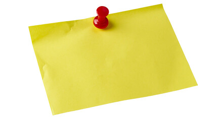Yellow paper note with red pushpin, isolated on transparent background © Claudia