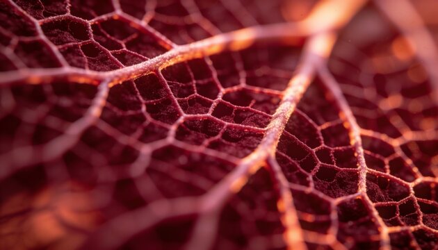 Burgundy Autumn Leaf Veins Macro Texture Background