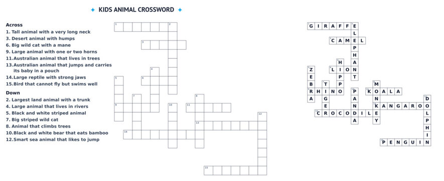 Printable animal vocabulary crossword worksheet for kids puzzle book classroom activity